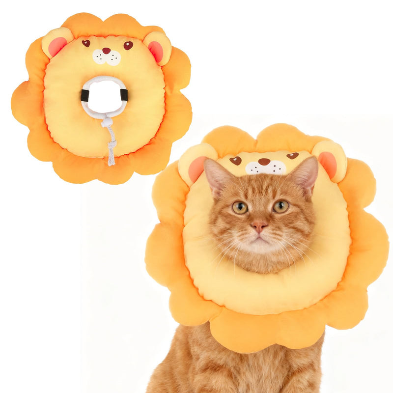 EXPAWLORER Cat Cone Collar Soft, Cat Recovery E Collar After Surgery to Stop Licking, Adjustable Waterproof Neck Elizabethan Pet Kitten Puppy Donut Pillow for Cats Wound Healing, Lion Small(5-9.5in)
