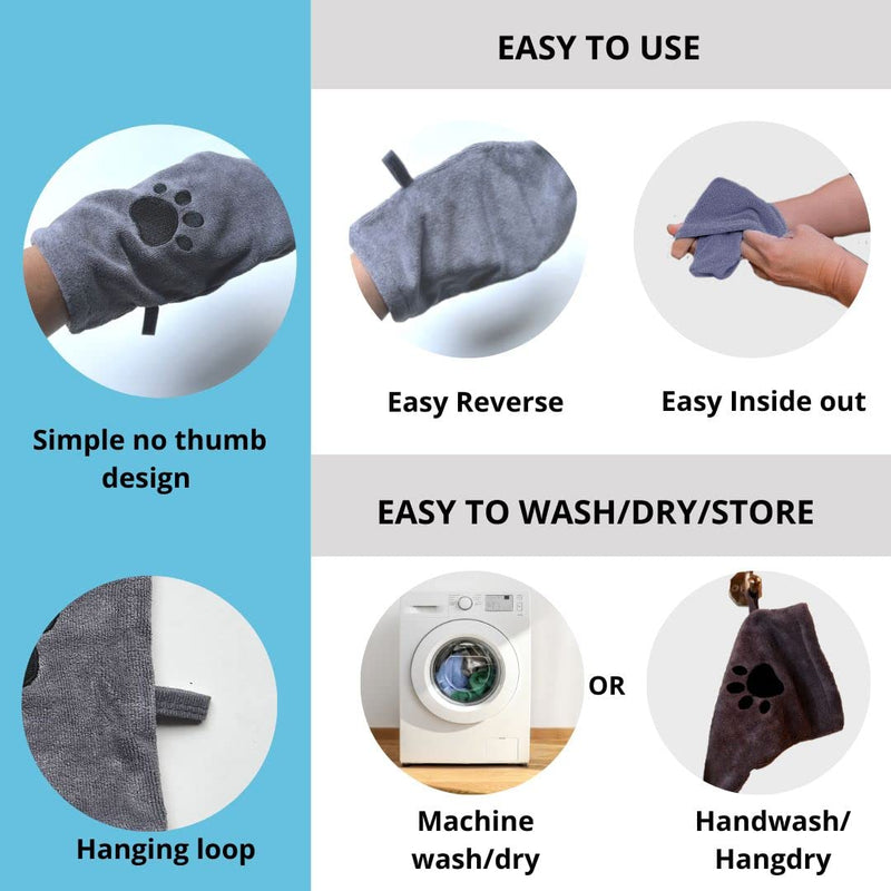 Penny & Niko Microfiber Pet Towel Mitts - Paw Cleaning and Drying Mitts/Gloves for Dogs and Cats (Gray, Standard - 4 Pack) Gray - PawsPlanet Australia