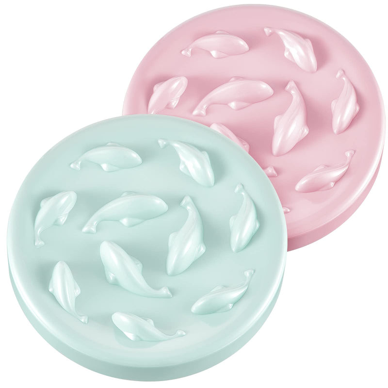2 Pcs Cat Slow Feeder Bowl Pet Feeder Fish Pool Design Raised Dish Puzzle Healthy Eating Diet Fun Interactive Bloat Stop Feeding Bowls for Cats and Dogs Melamine Dishwasher Safe(Small,Pink, Green) Small Green,Pink