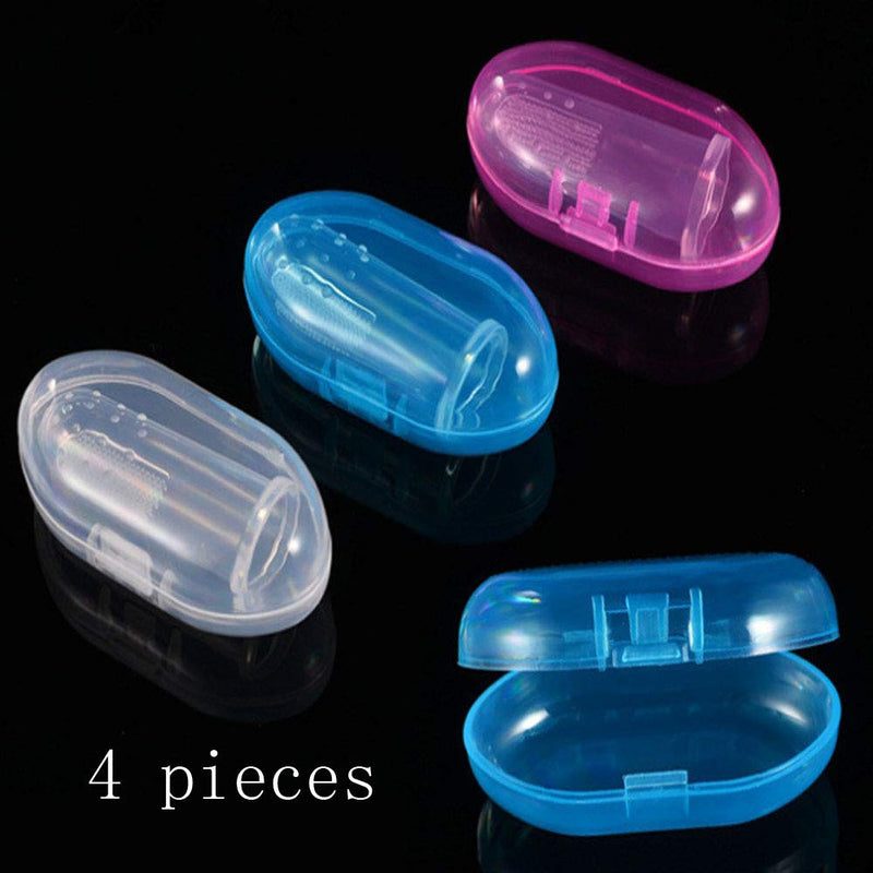 4 Pieces Soft Silicone Finger Toothbrush，Tooth Cleaning Care, with 4 Storage Boxes