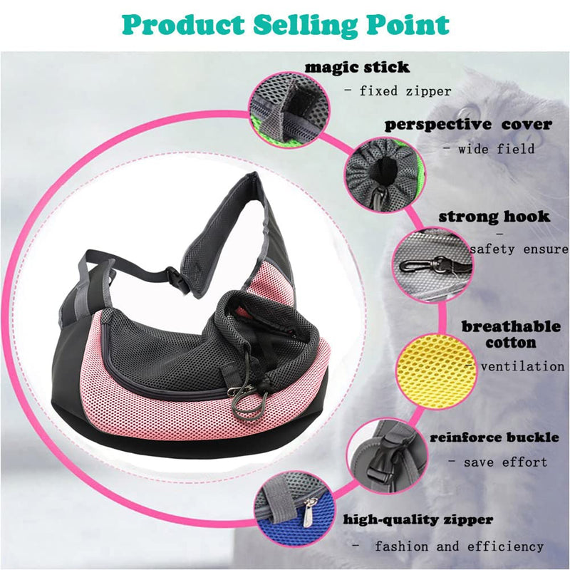 Pet Dog Sling Carrier, Breathable Mesh Portable Travel Safe Pet Sling Shoulder Bag Carrier with Adjustable Non-Slip Shoulder Strap for Small Dogs Cats Puppy (Large, Pink) Large - PawsPlanet Australia
