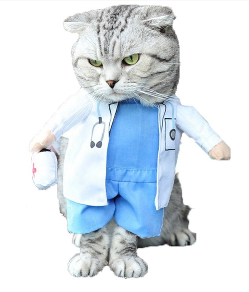 Pet Dog Cat Halloween Costume Doctor Nurse Costume Dog Jeans Clothes Cat Funny Apperal Outfit Uniform(Doctor,S) S