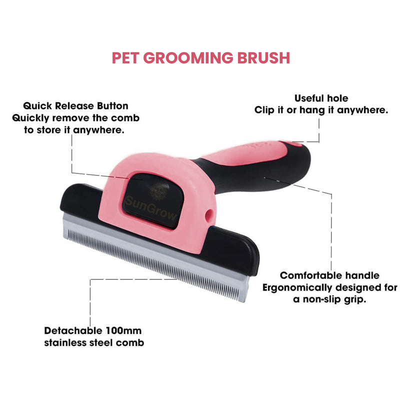 SunGrow Dog and Cat Deshedding Brush, Minimizes Shedding, Enhances Coat Health, Gentle on Skin, Suitable for Rabbits & Ferrets, 4" Steel Blade Pink ( 4” Blade ) - PawsPlanet Australia