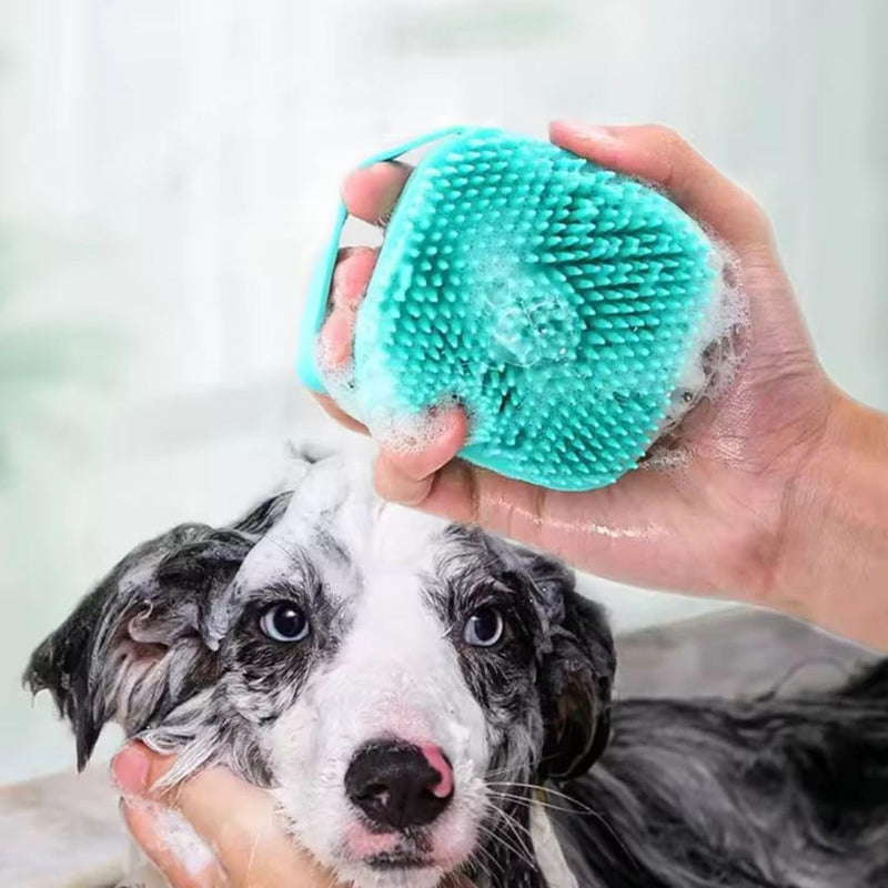 Dog Bath Brush, Soft Silicone Rubber Bristle Shampoo Dispenser/Grooming/Washing Brush Scrubber with Handle for Short & Long Haired Dogs/Cats Pet Massage Brush Dog Soap Brush/Scrubber BLUE - PawsPlanet Australia