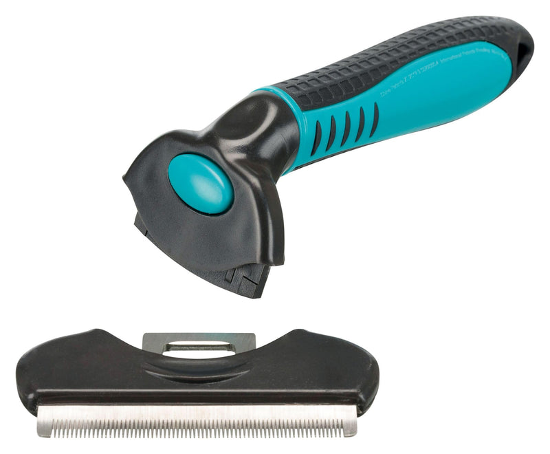 TRIXIE Carding Curry Comb for De-matting & Thinning - Removes Loose Undercoat - Stainless Steel Blade - Rubberised Plastic Handle - for Short and Rough Hair - 11 x 15 cm - 24175 11 × 15 cm - PawsPlanet Australia