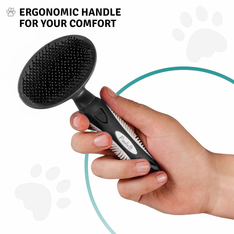 Round Bristle Pet Brush for Dogs and Cats - Soft Dog Brush for Grooming Short or Long Hair - Gentle Tool for Sensitive Skin Removes Dander, Dirt, and Detangles (Black) Black