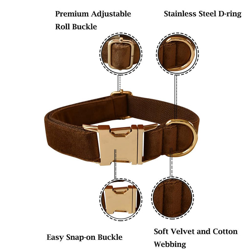 Velvet Dog Collar and Leash Set, Bright & Stylish Leash and Collar Set, Durable Pet Collars with Heavy Duty Quick Release Metal Buckle Adjustable for Samll Medium Large Dogs or Cats XLarge: Neck 14.6" - 23.6" Brown