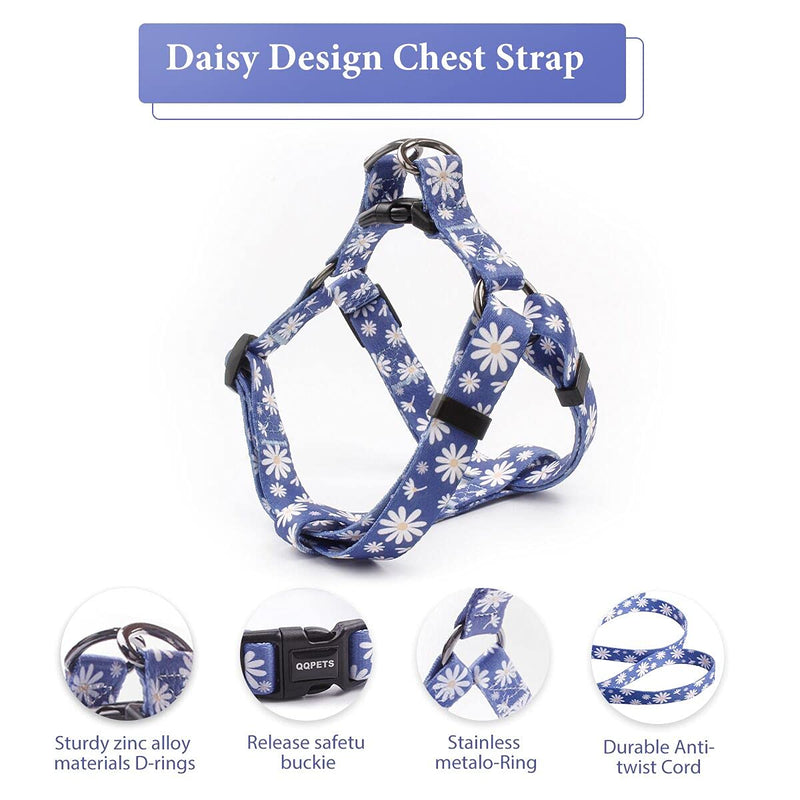 QQPETS Dog Harness Collar Leash - No Pull Pet Adjustable Back Clip Halter Basic Collar Heavy Duty 5FT Anti-Twist Leash for Extra Small Puppy Medium Large Breed Training Easy Walk Running Daisy S - PawsPlanet Australia