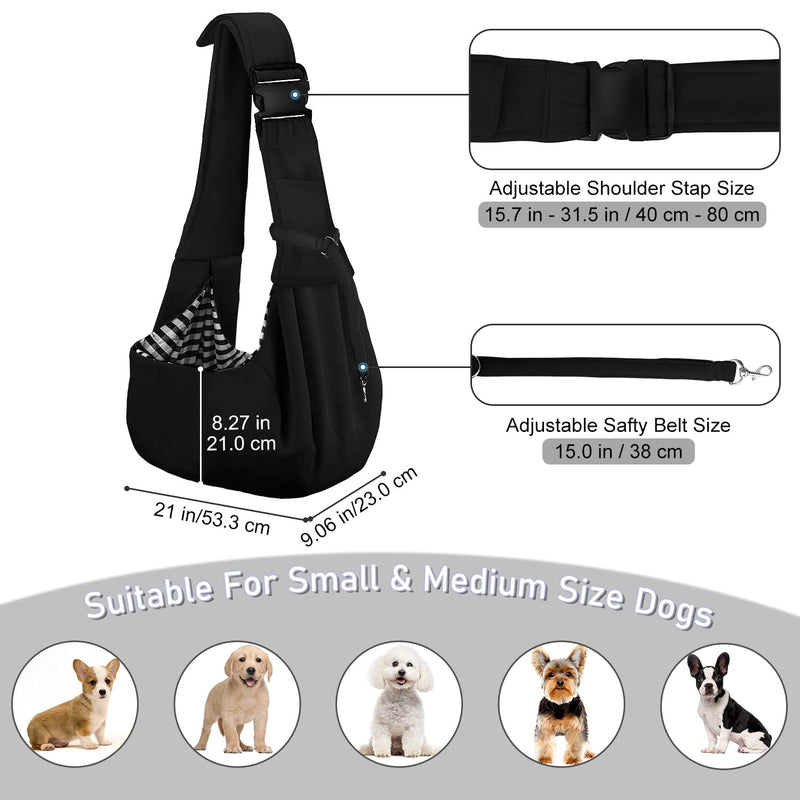 PETLOFT Puppy Sling, Dog Sling, Cat Sling, Adjustable Puppy Sling Carrier with Collar Hook for Small Pets up to 4.99kg, Black - PawsPlanet Australia