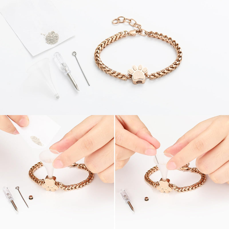 XSMZB Cremation Bracelet for Ashes - Paw Print Cremation Jewelry Pet Dog Cat Stainless Steel Keepsake Memorial Urn Bangle A-Rose Gold
