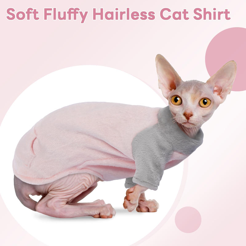 T'CHAQUE Sphynx Cat Clothes, Soft Fleece Winter Sweaters for Hairless Cats, Warm Pajama Jumpsuit with Sleeves and Hoodie, Cozy Pullover Outfit for Kittens X-Large Pink - PawsPlanet Australia