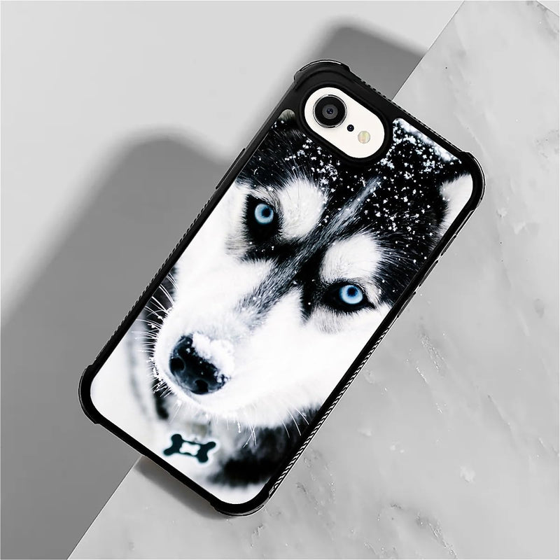 CARLOCA Compatible with iPhone 16e Case, Design for Girl Shockproof Anti-Scratch Hard PC Back Case Fashion Pattern Husky Dog Muzzle Blue Eye - PawsPlanet Australia