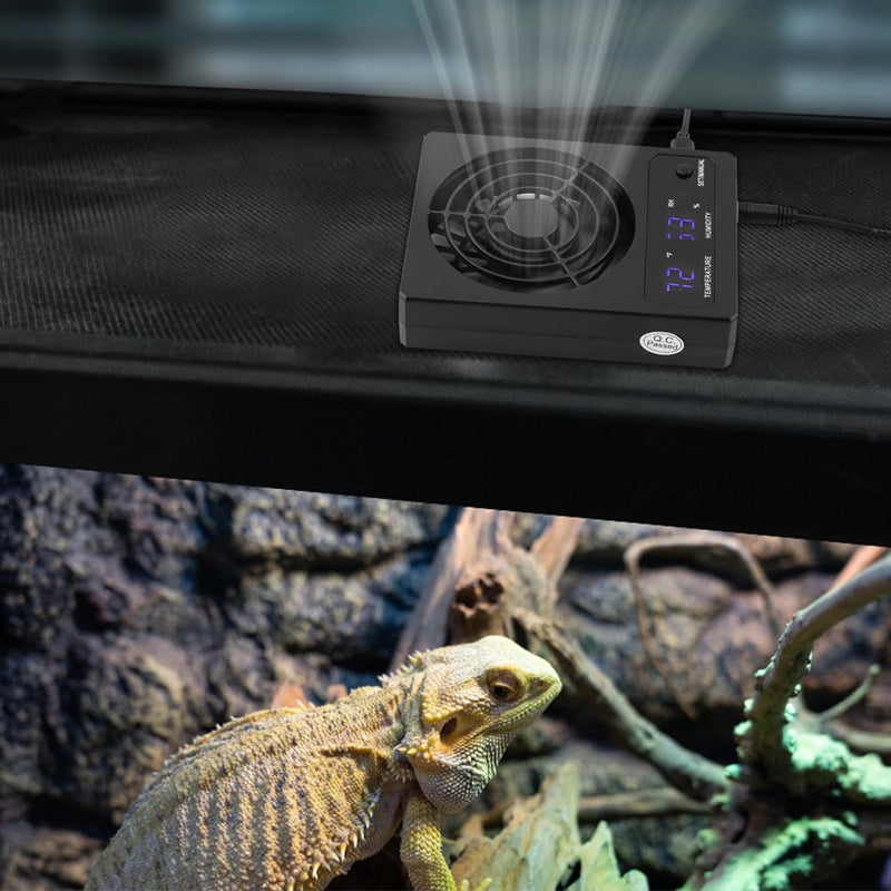 Reptile Ventilation Fan, LED Digital Thermometer and Humidity Gauge Dehumidifier for Pet Rearing Box Reptile Tank, with Humidity Sensor, for Humid Environments, Rainfo-Rest and Ecological Tanks - PawsPlanet Australia