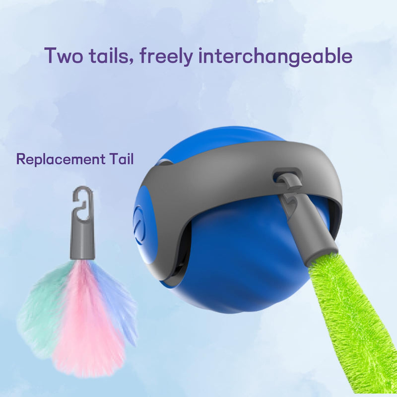 2025 Upgraded Self-Moving Cat Toy Ball with Tail (2-Pack) - Rechargeable Smart Interactive Kitten Toys, 2-Speed Modes, Bite-Resistant Indoor Exercise Toys for Bored Cats (Blue&Orange) - PawsPlanet Australia