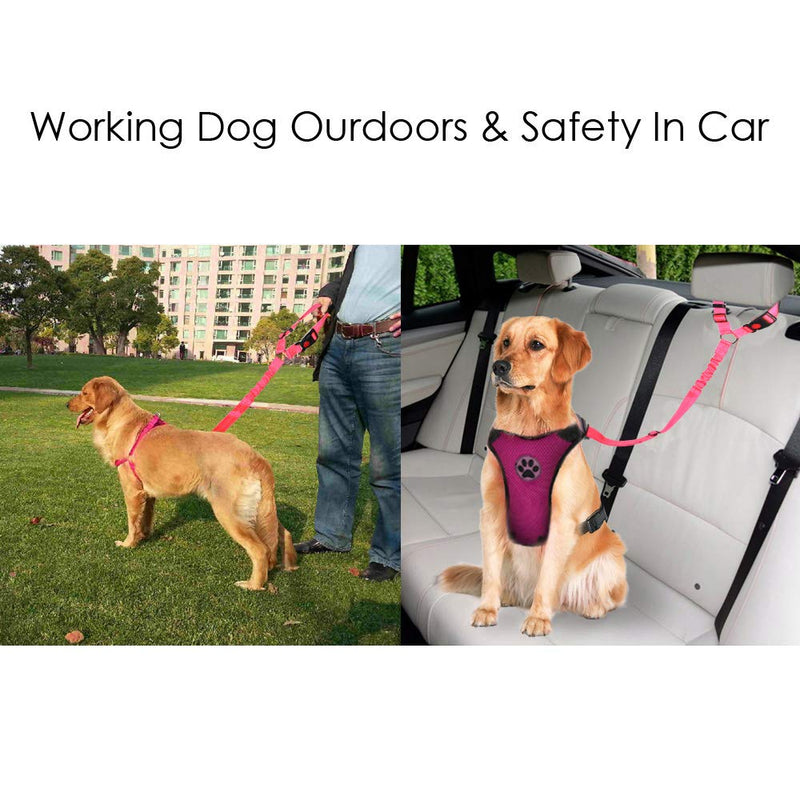 Lukovee Dog Car Seat Belt, 2 Pack Headrest Restraint Seatbelt, Adjustable Pet Safety Leads with Reflective Elastic Bungee for Dog Harness Collar Travel Daily Use (Fluorescent Pink,Headrest) A.Fluorescent Pink Headrest, 2 Pcs - PawsPlanet Australia