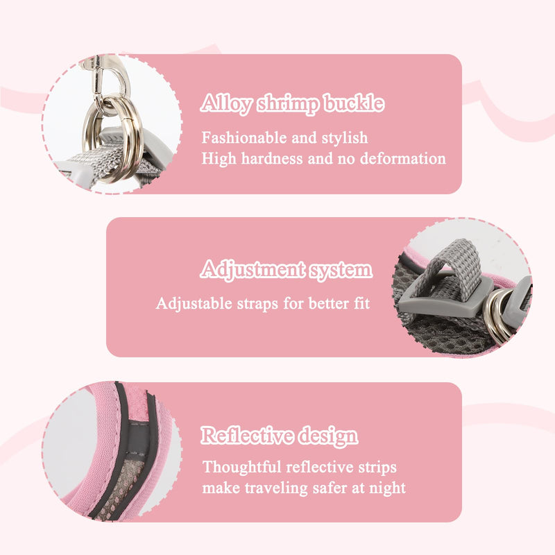 Rabbit Harness and Leash Set, Breathable Pet Vest, Bunny Harness with Reflective Strips, Soft Mesh for Small Kitten, Puppy, Rabbit and Small Animals(Pink) - PawsPlanet Australia