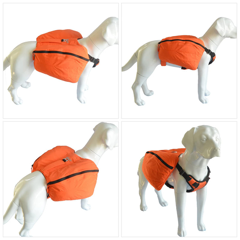 Dog Backpack for Hiking, Multifunctional Dog Day Pack Zippered Travel Dog Saddle Bag Outdoor Hiking Backpack with 2 Capacious Side Pockets for Small Medium Large Dogs Orange XS XS (chest 18-23 inch) - PawsPlanet Australia