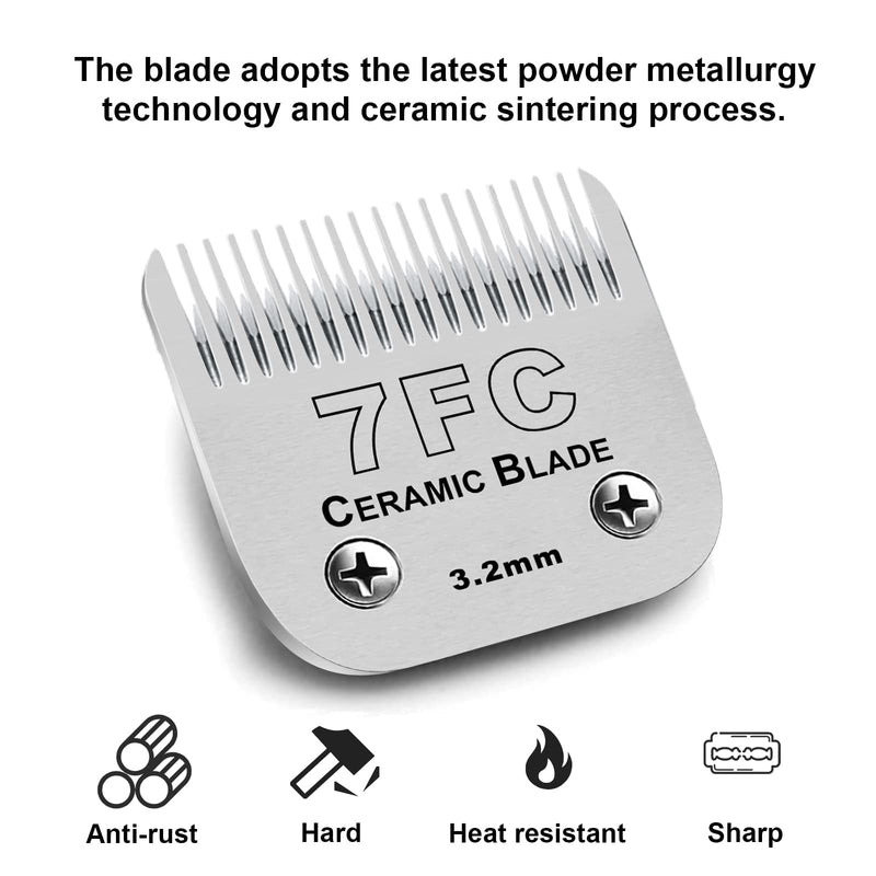 2Pack 7FC Blade Detachable Pet Dog Grooming Clipper Blades, Compatible with Andis Dog Clipper/Most Oster A11/Wahl KM Series Pet Clippers 7FC 3.2 mm | 2 PCS