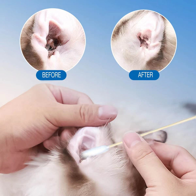 Pet Dog Ear Cleaner Bamboo Cotton Buds 15.5cm Enhanced Long Cane Stick Wax Remover Itchy Ear Remedy Cleaning Swabs for Cleaning Animals Ears Wax Infection Removal (100) 100