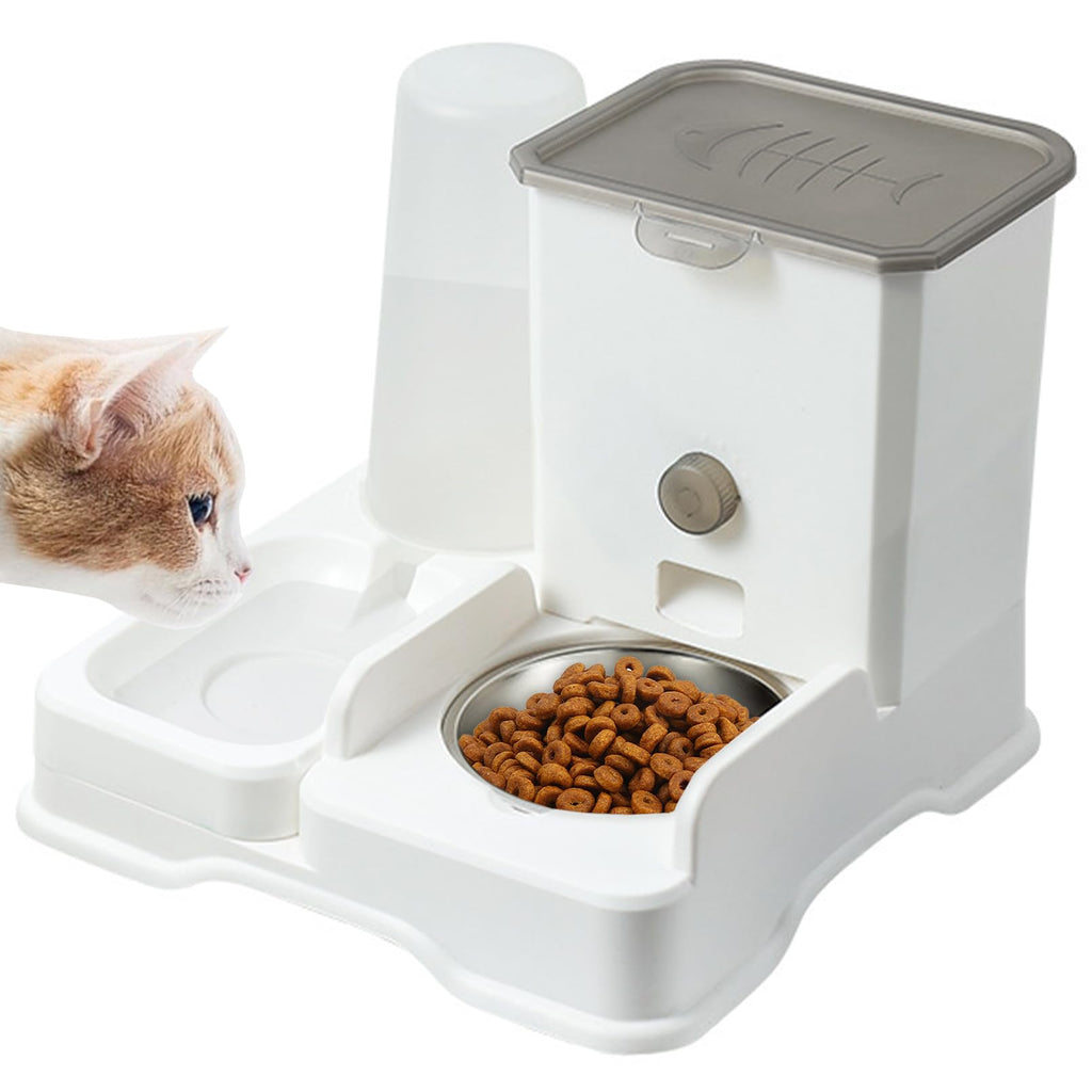 kathson Automatic Cat Food Dispenser,Cat Food and Water Dispenser Set Gravity Water Bowl Automatic Pet Feeder and Water Dispenser 2 in 1 for Cats and Small Dogs（Stainless Steel Model） - PawsPlanet Australia