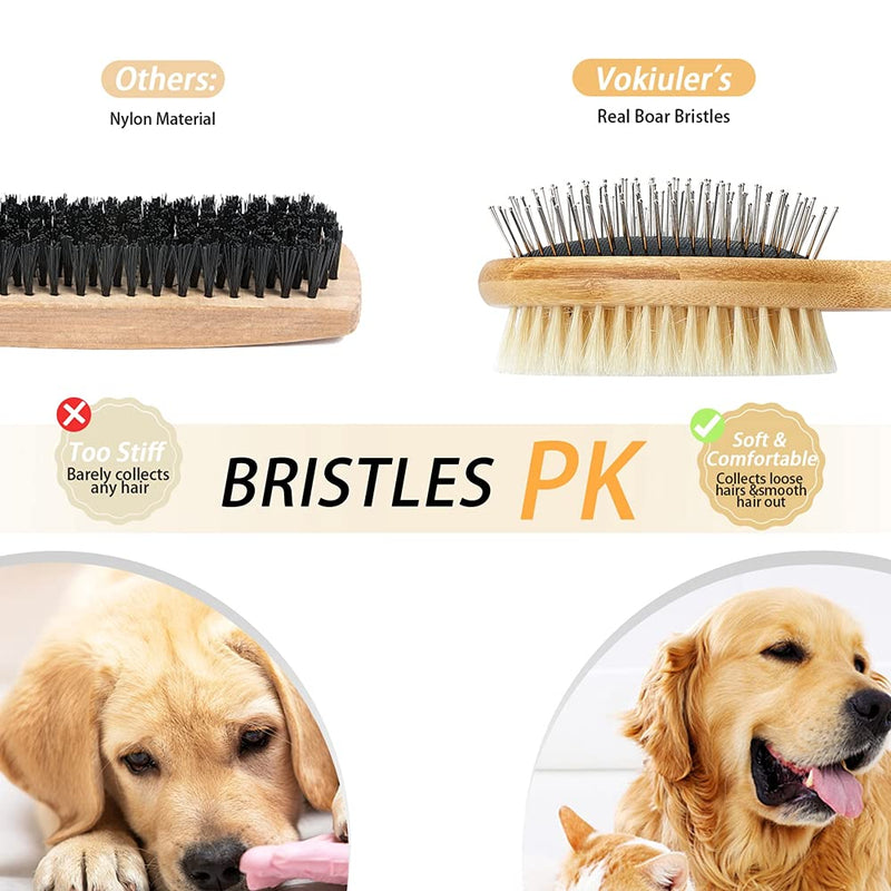 Dog Brush Cat Brush Double Sided Bristle and Pin Pet Brush for Dog Grooming, Real Boar Bristle Shedding Brush with Bamboo Handle for Long Short Hair, 2 Pack Dog Comb, Black+ White - PawsPlanet Australia