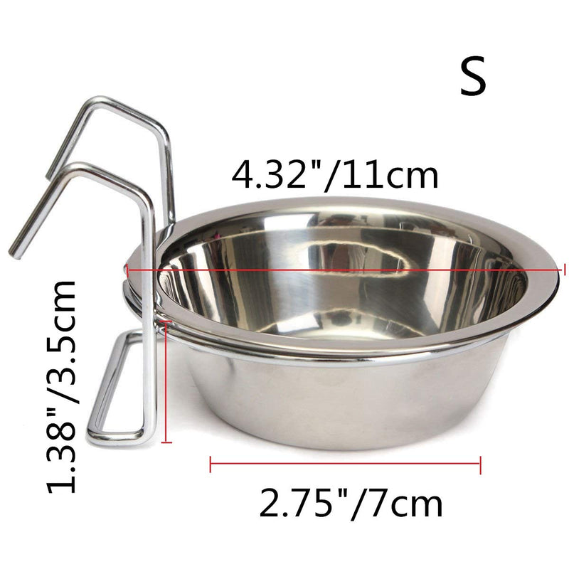 Wontee Pet Bowl Stainless Steel Hanging Food Water Cup Feeder with Hook Detachable for Dogs Cats Kennel, Bird Parrot Rabbit Cage S - PawsPlanet Australia