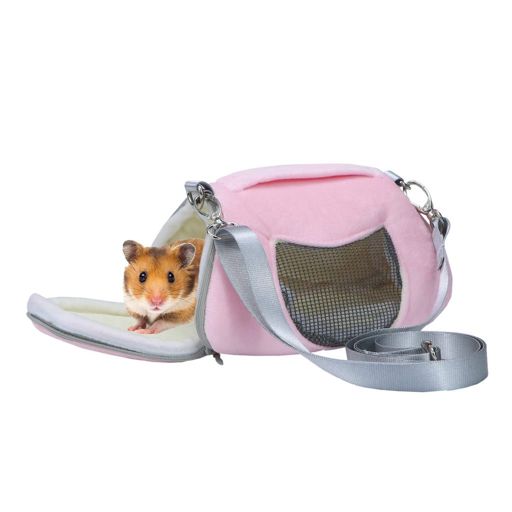 Hamster Travel Carrier Portable Outgoing Breathable with Adjustable Shoulder Strap Pet Carrying Bag for Sugar Glider Hamster Rat Chipmunk Large Pink