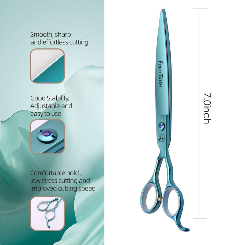 Dog Grooming Scissors: Blueish Green 7 inch Pet Straight Shears Made Of Japanese 440C Advanced Stainless Steel Professional Grooming Scissors for Dogs Cats and Other Pets 7.0 inch - PawsPlanet Australia