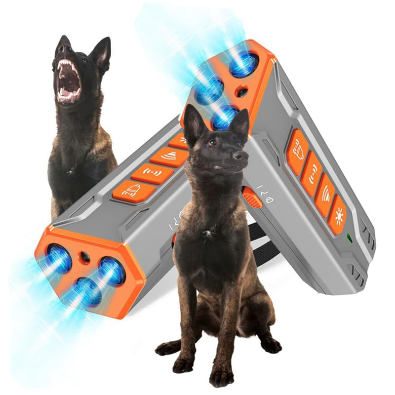 KC Ultrasonic Dog Bark Deterrent Device – Remote Anti-Bark Trainer with Long Range, Rechargeable Battery, Multiple Modes – Safe Humane Control for Small/Large Dogs,Grey/Orange