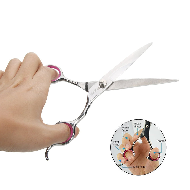 GEMEK Pet Cat Dog Grooming Scissors Set 4 Pieces Stainless Steel Professional Pet Trimmer Kit - 7.5 inch Straight Cutting, Thinning Shears, Curved, Grooming Combs Pink 5 in 1 - PawsPlanet Australia