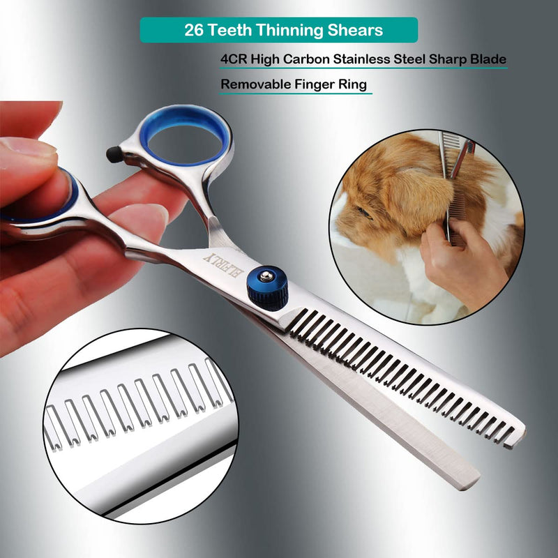 Dog Grooming Scissors Set with Safety Round Tip (2 Pack - Curved Scissors Thinning Shears for Grooming) Pet Grooming Shears with Grooming Comb for Dogs and Cats Blue - PawsPlanet Australia