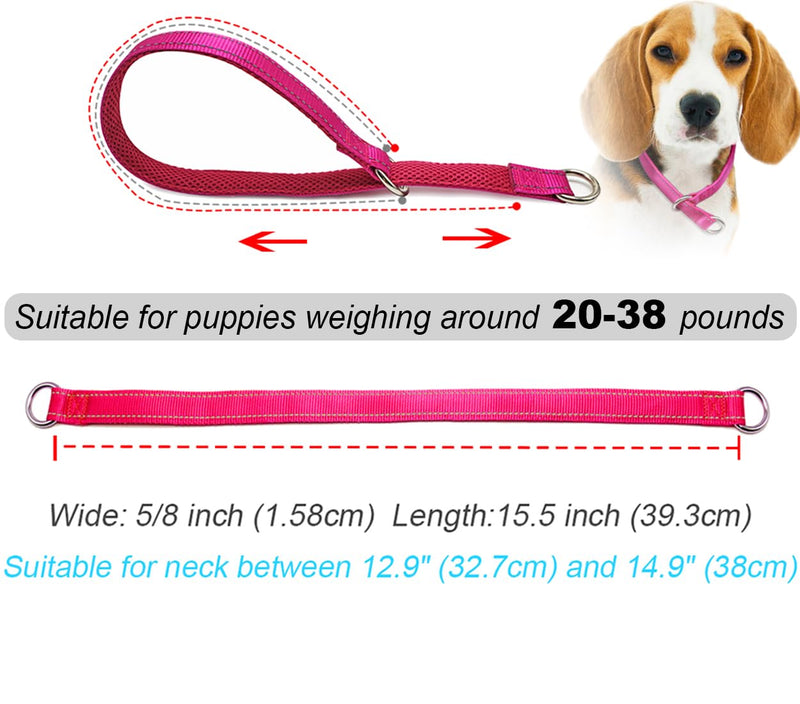 Reflective Dog Choke Collar, Soft Nylon Training Slip Collar Suitable for Dog Weight Around 20-38 pounds (5/8" W x 15.5" L, Pink Collar) S: 5/8"W x 15.5"L (neck size: 12.9"-14.9") - PawsPlanet Australia