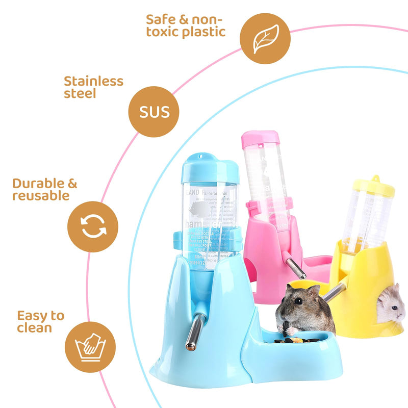 Hamster Water Bottle,3 in 1 Samll Animal Pet Cage Water Bottle No Drip,Pet Cage Water Bottle 80-125ml with Bracket,Waterproof Drop Ball,Mini Bowl,Hamster Nest for Small Animal（Pink-125 - PawsPlanet Australia