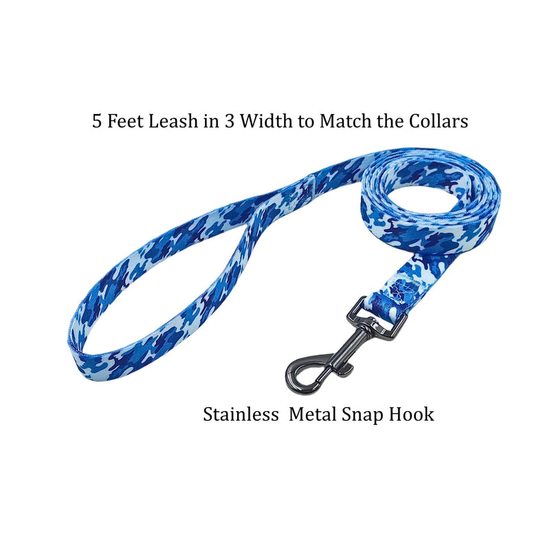 Ovale Dog Collar Leash Combo Set, Adjustable Collar and 5 ft Matching Leash, for Small Dogs.(S, Blue Camouflage) Camouflage Blue - PawsPlanet Australia