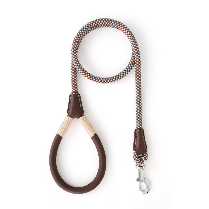 Mile High Life Genuine Leather Wrapped Handle Dog Leash, w Heavy Duty Clasp Rope Leash for Small Medium Large Dogs (Brown, 4FT) 48 Inch-1/2" Leather Handle-Brown - PawsPlanet Australia