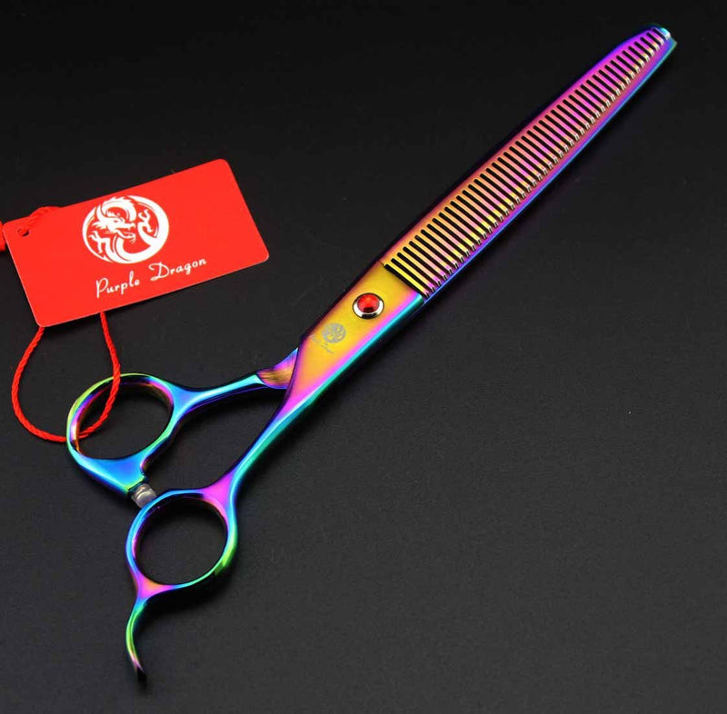 Purple Dragon 8 inch 3 in 1 Professional Pet Grooming Thinning Scissors - Upward Curved Shears and Dog Hair Cutting Scissor - Perfect for Pet Groomer or Family DIY Use (Rainbow) Rainbow