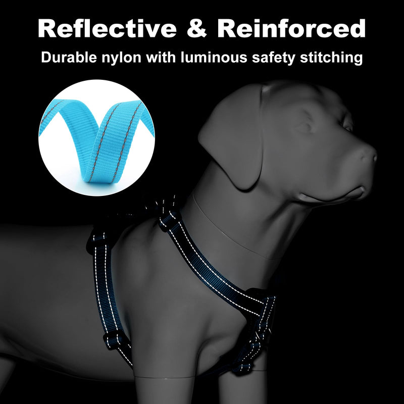 Plutus Pet Adjustable No Pull Dog Harness with Leather Accents, Heavy Duty Reflective Nylon Vest for Training, Hiking, Easy Walk Harness for Small, Medium, Large Dogs (Light Blue, XL) Light Blue - PawsPlanet Australia