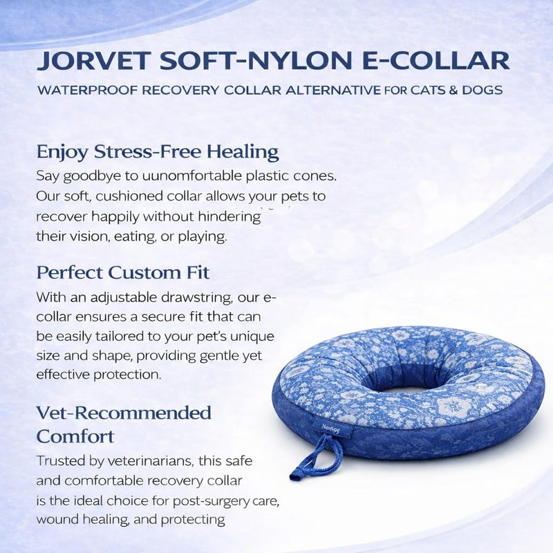 JorVet Soft-Nylon E-Collar for Cats & Dogs | Waterproof Recovery Collar Alternative | Prevents Licking, Chewing & Easy to Eat, Drink, Sleep & Move Comfortably | Blue | Small