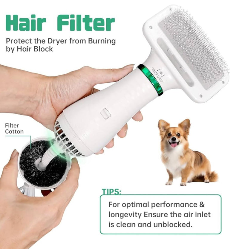 2-in-1 Dog Grooming Hair Dryer with Brush | Portable Pet Blow Dryer, Quiet & Adjustable Temperature | Ideal for Small & Medium Dogs and Cats - PawsPlanet Australia