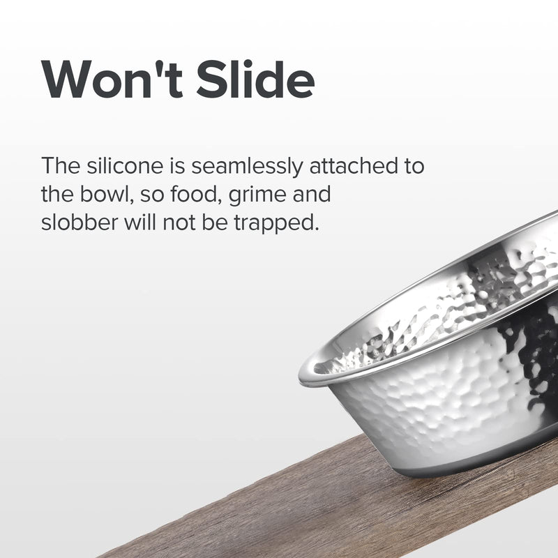 2 Pack Hammered Stainless Steel Dog Bowls, Premium Metal Dog Bowls with Non Slip Rubber Bottom, Dishwasher Safe, Easy to Clean, 4 Cup, Gray Bottom 4-Cup Hammered, Gray - PawsPlanet Australia