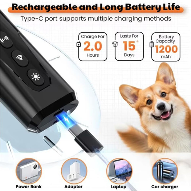 Dog Bark Deterrent Device [2025 Upgrade] – 3-in-1 Ultrasonic Anti Barking Device & Dog Training Aid – Stop Barking Tool with Flashlight & Beep Mode – Portable & Humane 25ft Range (Safe
