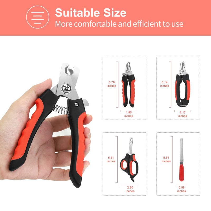 Penzance Dog Nail Clippers Trimmer Set - Quick Safety Guard to Avoid Over-Cutting, Stainless Steel Razor Sharp Blades, Sturdy Non-Slip Handles, Storage Bag and Nail File, Professional Pet Grooming