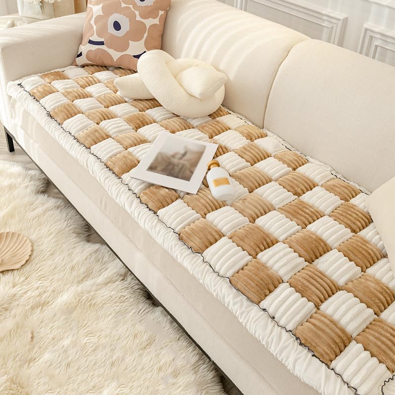 Funny Soft Plaid Couch Cover Mat,Garden Warm and Thick Cotton Couch Mat,Fuzzy Pet Plaid Dog Couch Cover,Cream-Coloured Plush Checkered Couch Cover Pad for Dogs(Grey-17.7x17.7in) Grey 17.7x17.7in/45x45cm - PawsPlanet Australia