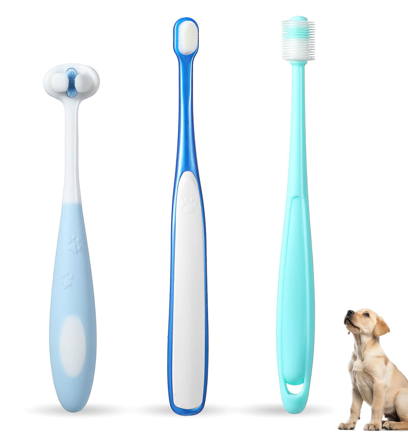 3 Pack Small Dog Toothbrushes, 360°Ultra Soft Silicone Bristle Toothbrush for Puppies & Kittens, Tiny Pet Dental Care Brush for Small Breeds (3 Shapes)