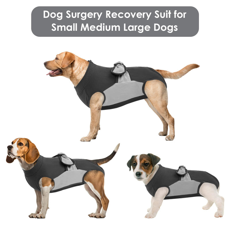 ASENKU Dog Bodysuit Post-Op - Surgery Bodysuit for Dogs with Zip & Lick Protection, Suitable for Castration Male / Female Dog, Ideal for Post-Operative Recovery S gray