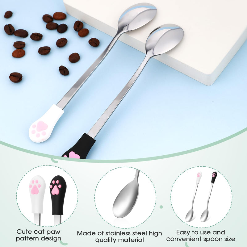 2 Pcs Dog Cat Spoon Pet Can Stainless Steel Cat Claw Long Handle Food Scoop Feeder for Wet Food and Can (White and Black) - PawsPlanet Australia