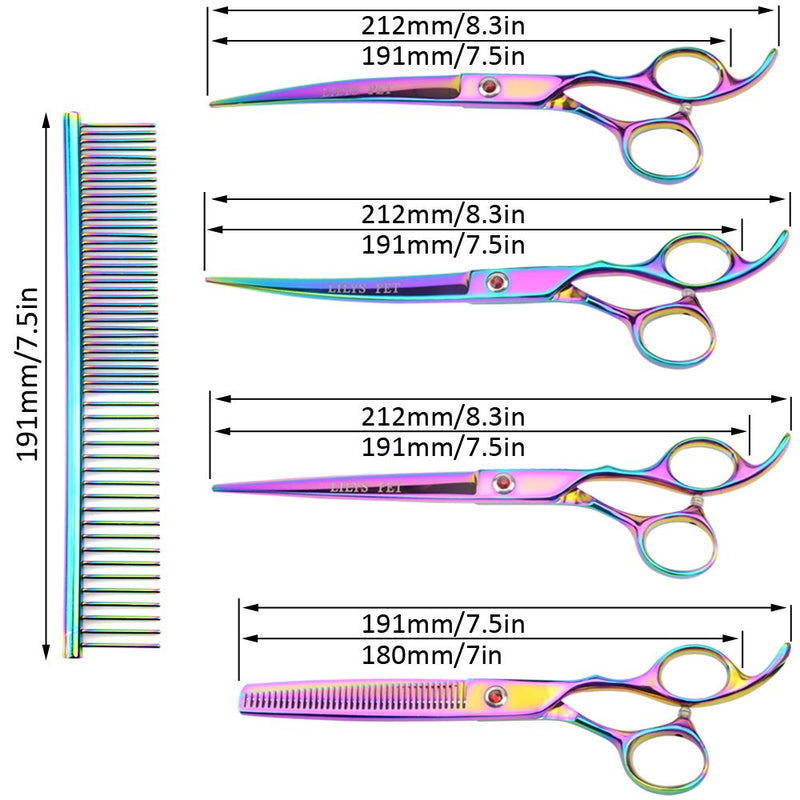 LILYS PET Professional PET DOG Grooming Coated Titanium scissors suit Cutting&Curved&Thinning shears (7.5 inches, Rainbow)… 7.5 inches - PawsPlanet Australia