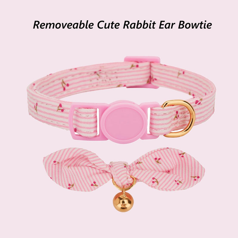 Cotton Bowtie Cat Collar with Bell 2 Pack Adjustable Breakaway Kitten Collars with Removeable Bow Pink Girl Cat Collars 7.5-11.4 Inch (Pack of 2) Cherry Pink+Pink