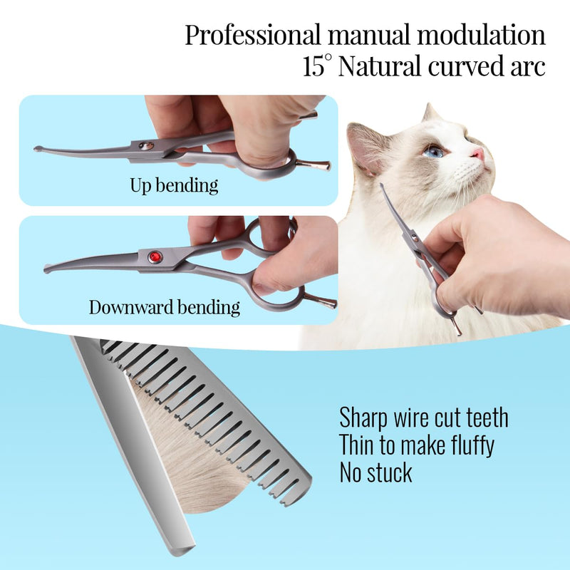 4.5" Dog Grooming Scissors - 2pcs Curved Scissors & Thinning Shears for Small Dog, Cat Face & Paws - Japan 440C (2Kit) 2Pcs Kit (Curved+Thinning) 4.5 inch - PawsPlanet Australia
