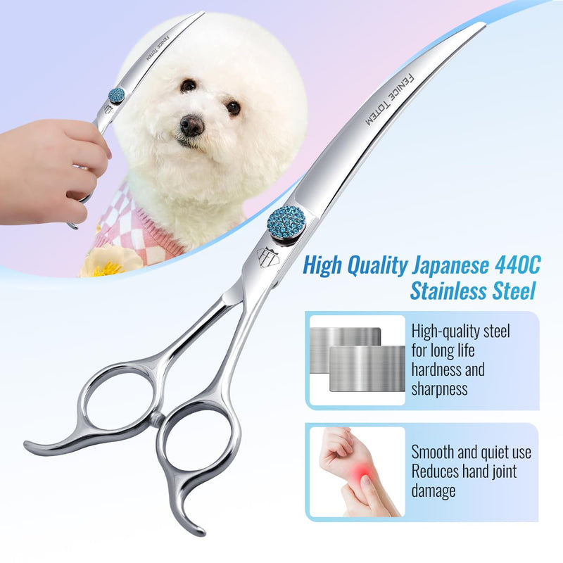 Fenice Professional Grooming Curved Shear: 45 Degree Super Curves Scissors for Dogs 7.5" Big Arc Curved Shears Made Of Japanese 440C Stainless Steel 7.5" - PawsPlanet Australia